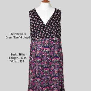 Charter Club Dress 14 Floral Sleeveless Side Zip Silk Lined Bin 10
